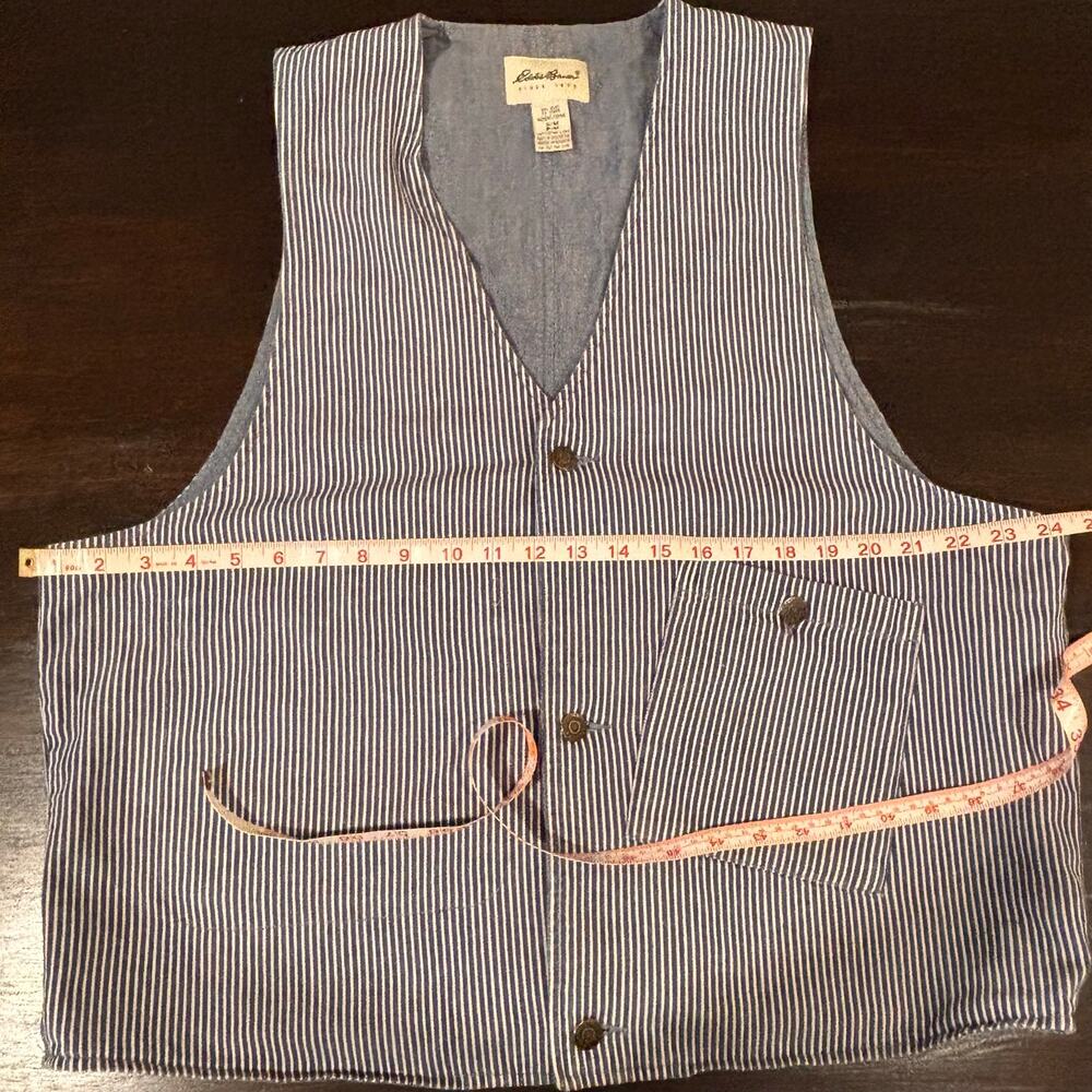 Vintage Eddie Bauer Railroad Stripe Vest Oversized Workwear Cotton S/M Gorpcore - Picture 5 of 6